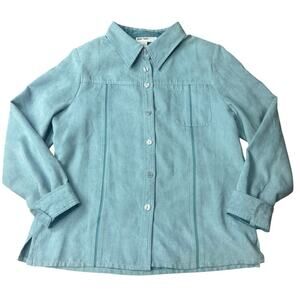 Lana Lee Faux Suede Button Down Shirt Jacket Womens 12 Teal Soft Vintage Style